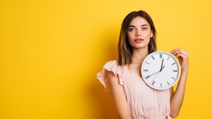 Woman Holding a Large Clock