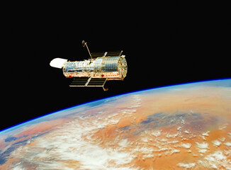 Hubble Telescope, space instrument. Digital enhancement of an image by NASA
