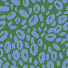 Abstract circles seamless pattern in blue and green colors, quirky doodle vector background - 779962959