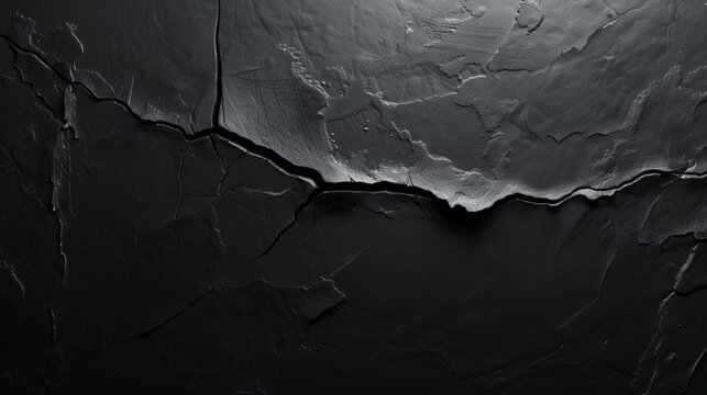 A smooth, matte black background with a single, deep crack running across it