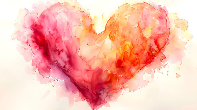 Mothers Day. Abstract watercolor heart in shades of pink and red on white background