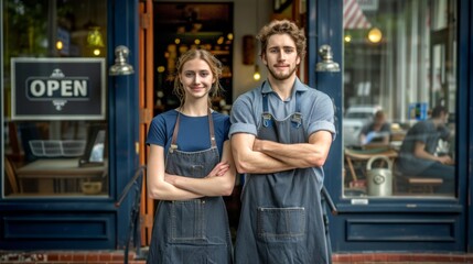 Confident Entrepreneurs Outside Cafe