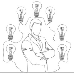 Continuous one single line drawing Businessman with many new ideas. Business icon vector illustration concept