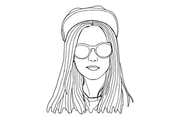 Summer Theme Woman Wearing Sunglasses Line Art Vector