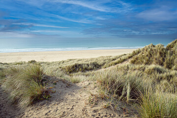 Cornish Beach - Scenic Sandy Shoreline and Sand Dunes in Cornwall, UK