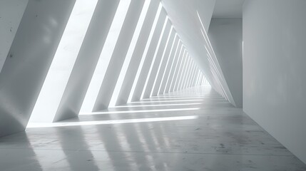 Minimalist monochrome corridor with striking geometric shadows. Modern architecture design. Abstract background with light and shadow interplay. Ideal for contemporary art visuals. AI