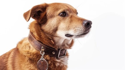 Stylish pet accessory: Brown leather dog collar with tag, an essential blend of fashion and function for your beloved canine