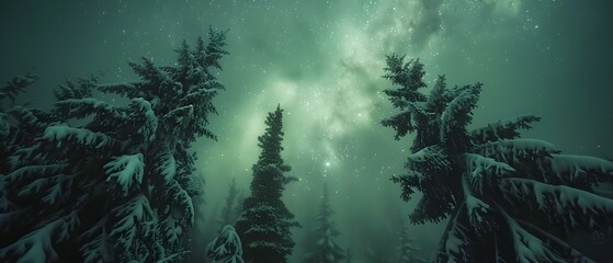 Aurora Borealis Symphony over Snowy Lapland Forest. Concept Northern Lights, Lapland Forest, Winter Wonderland, Aurora Borealis, Snowy Landscape