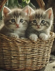  cute kittens in a wicker basket