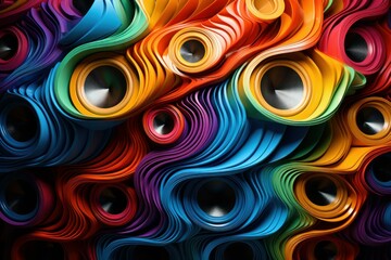 Rhythmic Speakers colorful waves music. Musical system. Generate Ai