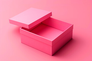 Open pink box on pink background, pink box mockup, design