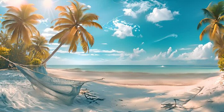 Beautiful tropical beach banner. White sand and coco palms travel tourism wide panorama background concept. Amazing beach landscape 4K Video