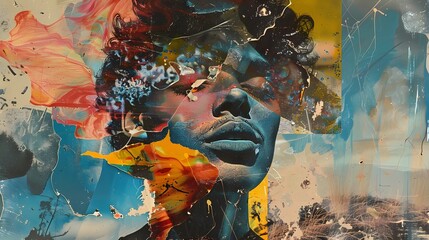 A mixed-media collage combining photography and painting, blurring the lines between reality and...