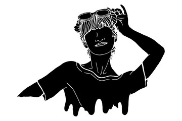 Naklejka premium Summer Theme Woman Wearing Sunglasses Silhouette Vector