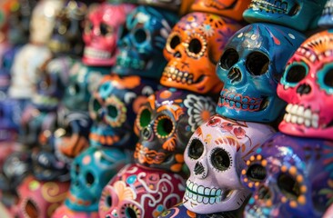 Colorful skulls for the Day of the Dead festival in Mexico