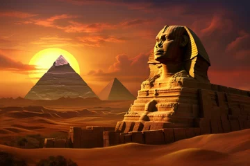 Foto op Canvas Mesmerizing Sphinx egypt sunset. World old cairo. Generate Ai © juliars