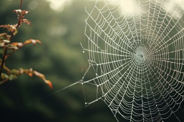 Delicate Spider web background. Silk macro. Generate Ai
