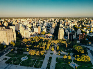 aerial view of Plaza Moreno Fountain in la plata town in Argentina