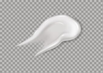 Realistic 3D smear of white cream on an isolated transparent background. Vector illustration isolated cosmetics smooth drop moisturizer for body or facial moisturing on gray background