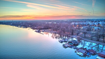 Sava River Sunset - obrazy, fototapety, plakaty