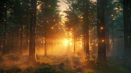 Mystical Woodland Sunset Whispers./n