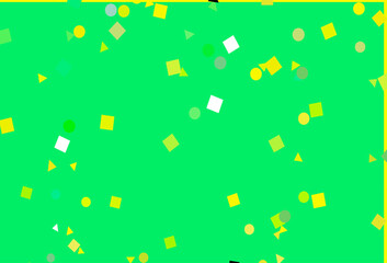 Light Green, Yellow vector background with triangles, circles, cubes.
