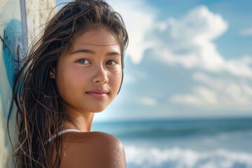 Portrait of a young female surfer at the beach