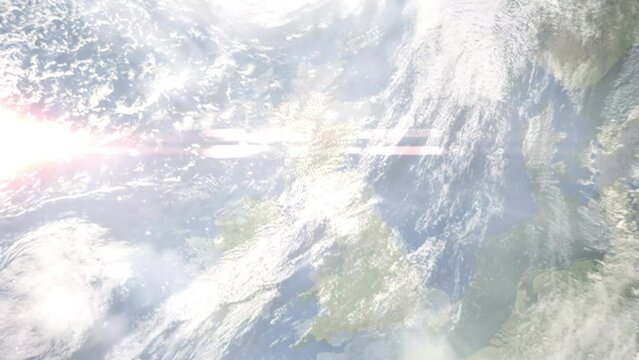 Zoom in from space and focus on Hamilton, UK. 3D Animation. Background for travel intro. Elements of this image furnished by NASA