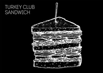 Turkey club sandwich sketch. Hand drawn vector illustration.