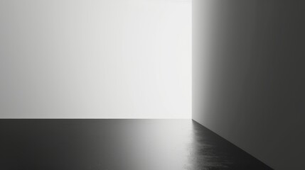 A black and white background with a gradient leading to a clean white space in the corner. - obrazy, fototapety, plakaty