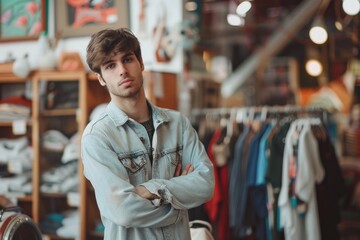 Portrait of a young man in a thrift shop