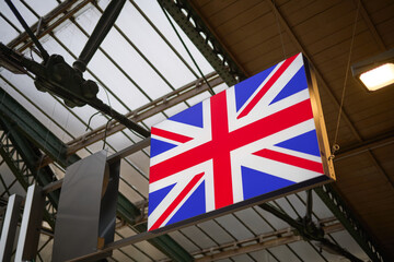 union jack flag with glass ceiling at Paris Gare du Nord
