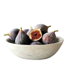 A bowl of figs in a white bowl. Isolated on transparent background.