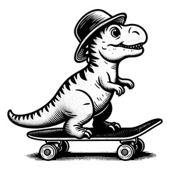 Cartoon dinosaur riding skateboard sketch PNG