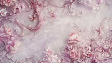 Lavish Rococo-inspired roses and pearls draped on lilac satin, blending opulence with the tender charm of a bygone era.