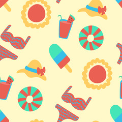 Vector cute doodle seamless summer pattern on cream. - obrazy, fototapety, plakaty