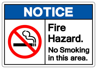 Notice Fire Hazard No Smoking In This Area Symbol Sign, Vector Illustration, Isolated On White Background Label. EPS10
