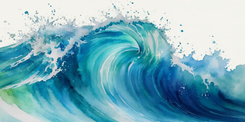 Vector watercolor ocean wave line blue and white background. Ocean sea art with natural template. Seamless soft blue ocean pattern wave water background. - obrazy, fototapety, plakaty