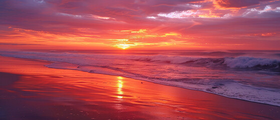 Summer Sunset, Dramatic Ocean Sunset with Vibrant Orange and Pink Hues, Evoking Awe and Beauty in Nature's Splendor.
