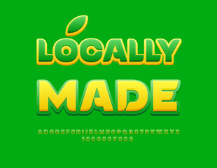 Vector eco label Locally Made. Creative Green Font. Artistic Alphabet Letters and Numbers.