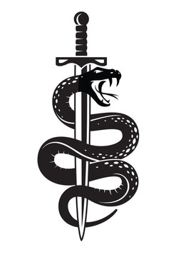snake and sword in tattoo style isolated on white background