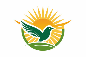 sun logo with bird and dawn vector illustration