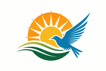sun logo with bird and dawn vector illustration