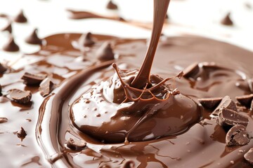 Pouring chocolate on the cake. Food photo, pastry.