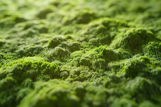 Lush green moss covering a landscape with fine detail and soft lighting.