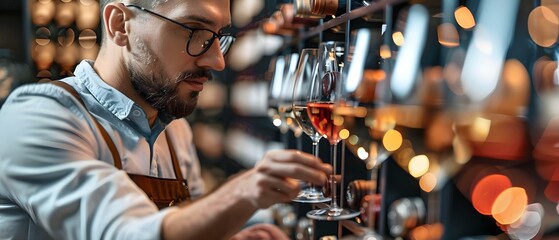 Sommelier Evaluating Wines at a Tasting Gala. Concept Wine Tasting, Sommelier Evaluation, Gala Event, Expert Commentary, Fine Wines