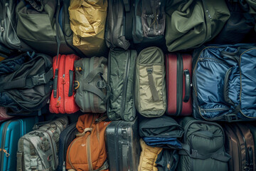 A pile of luggage with a variety of colors and sizes