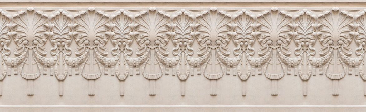 Seamless pattern useful for renderings applications of an italian neoclassical stucco frame with floral elements
