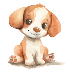 Cute dog  sitting cartoon style watercolor basic Ilustration