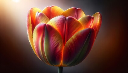 Close-Up: Tulip in Full Bloom with Dew Drops on Petals
